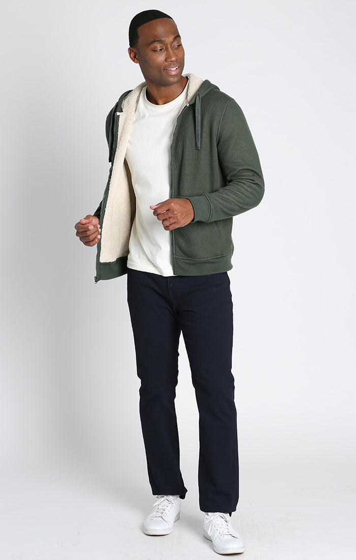 Forest Green Sherpa Lined Waffle Hoodie - stjohnscountycondos