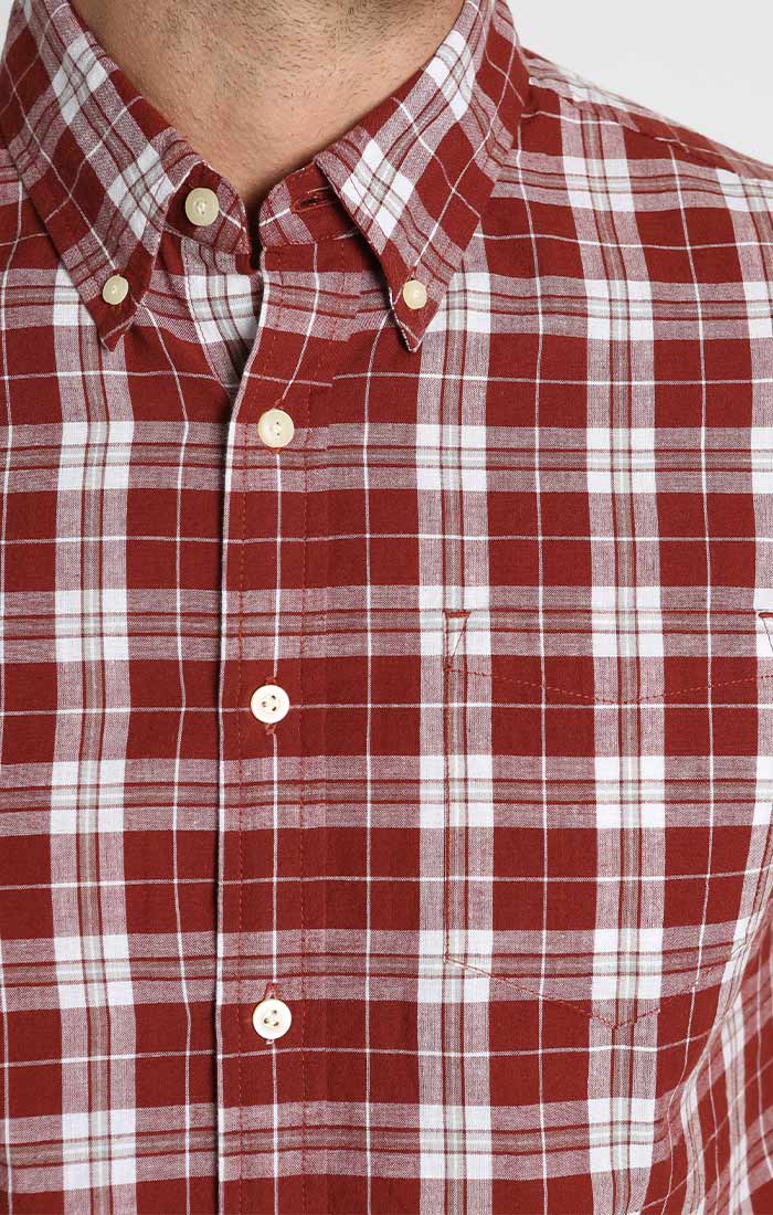 Burgundy Plaid Madras Short Sleeve Shirt - stjohnscountycondos