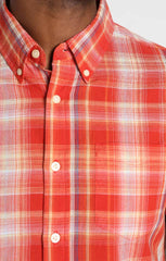 Light Red Plaid Madras Short Sleeve Shirt - stjohnscountycondos