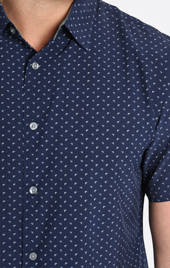 Navy Micro Arrow Print Gravityless Short Sleeve Shirt - stjohnscountycondos