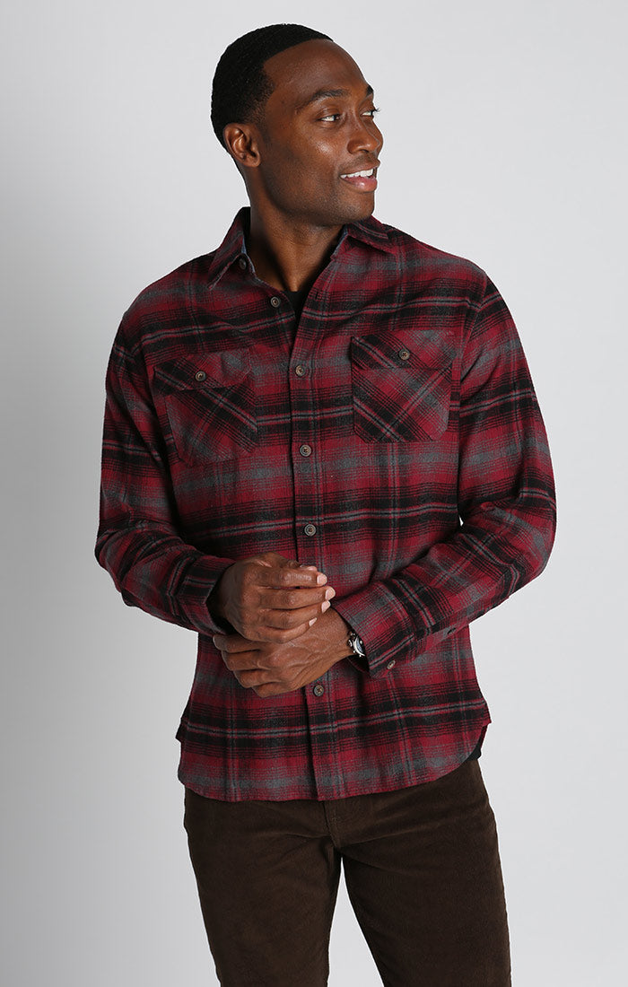 Red and Charcoal Plaid Brawny Flannel Shirt - stjohnscountycondos