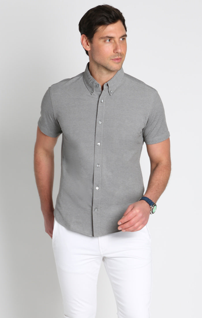 Dark Grey Knit Oxford Stretch Short Sleeve Shirt - stjohnscountycondos