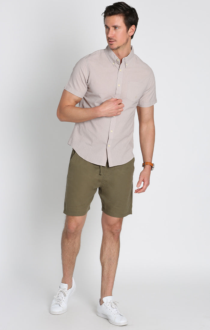 Taupe Seersucker Short Sleeve Shirt - stjohnscountycondos