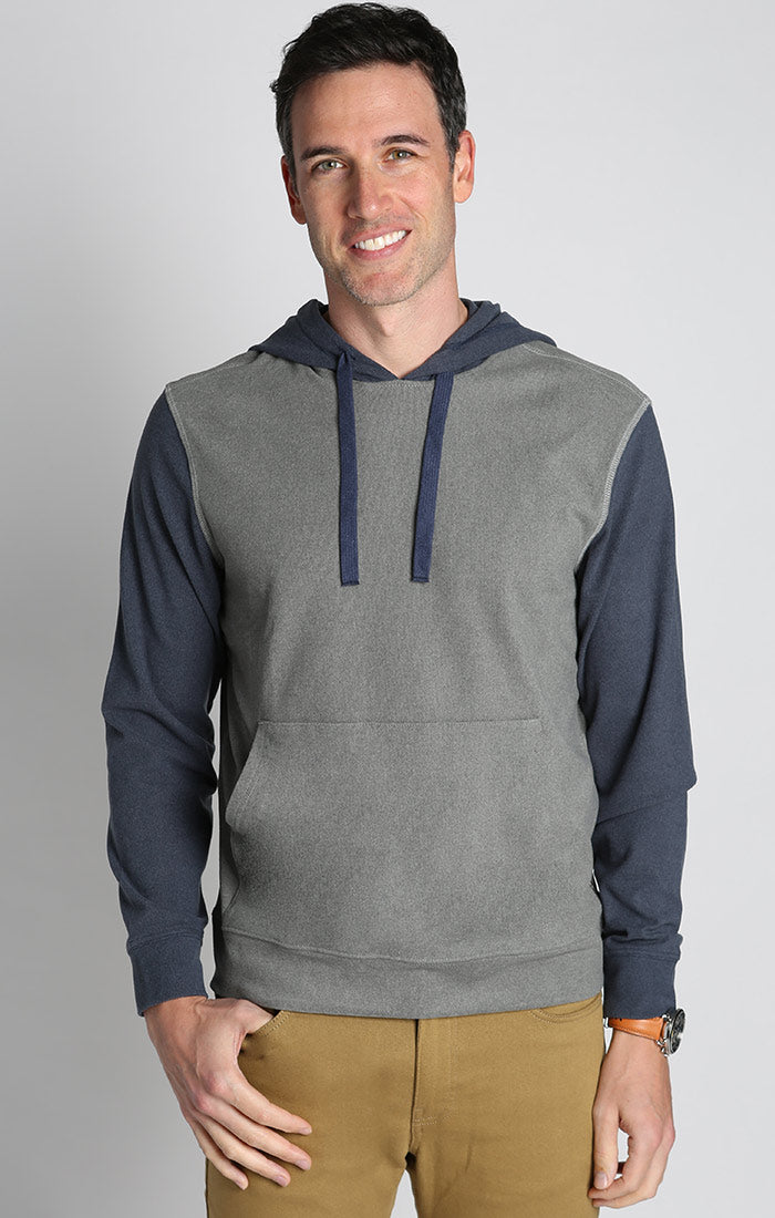 Grey and Navy Ultra Soft Ribbed Color Block Hoodie - stjohnscountycondos