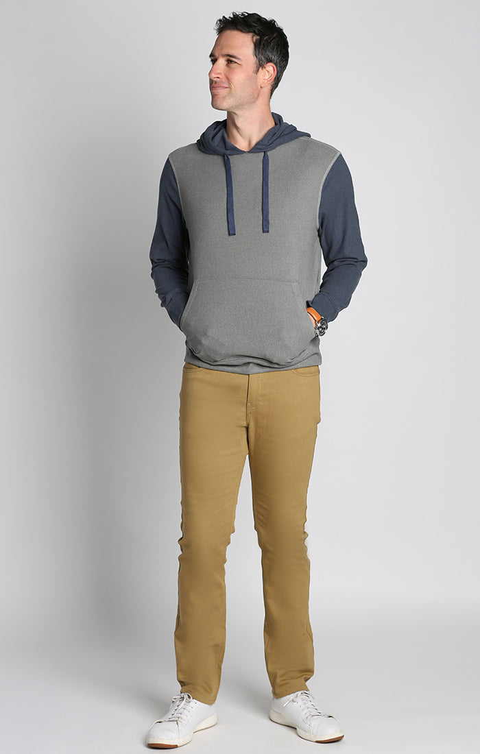 Grey and Navy Ultra Soft Ribbed Color Block Hoodie - stjohnscountycondos