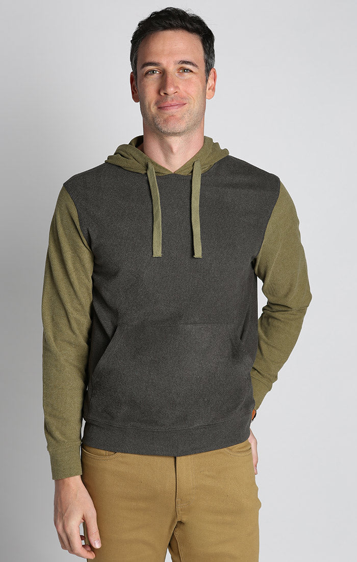 Charcoal and Green Ultra Soft Ribbed Color Block Hoodie - stjohnscountycondos