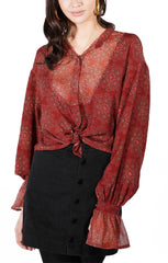 Printed Button Back Shirt with Peasant Sleeves - stjohnscountycondos