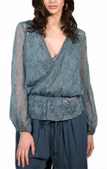 Printed Crossover Peasant Blouse with Cami - stjohnscountycondos