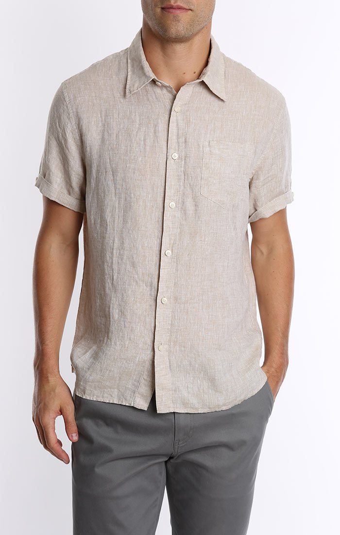 Beige Linen Short Sleeve Shirt - stjohnscountycondos