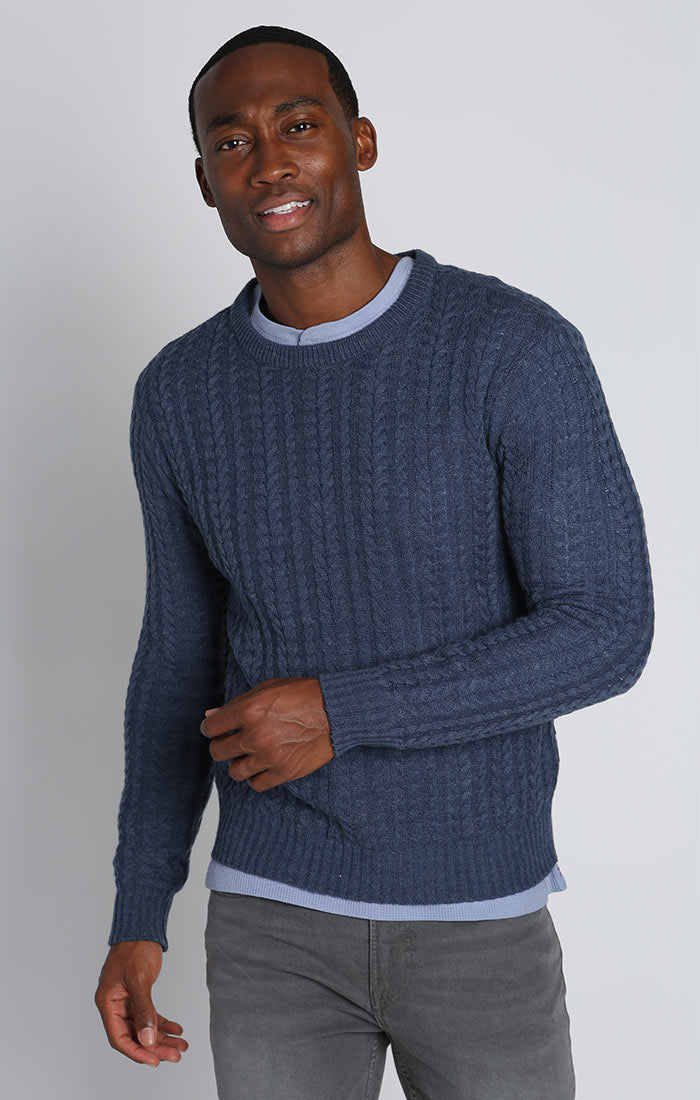 Blue Cable Knit Crewneck Sweater - stjohnscountycondos