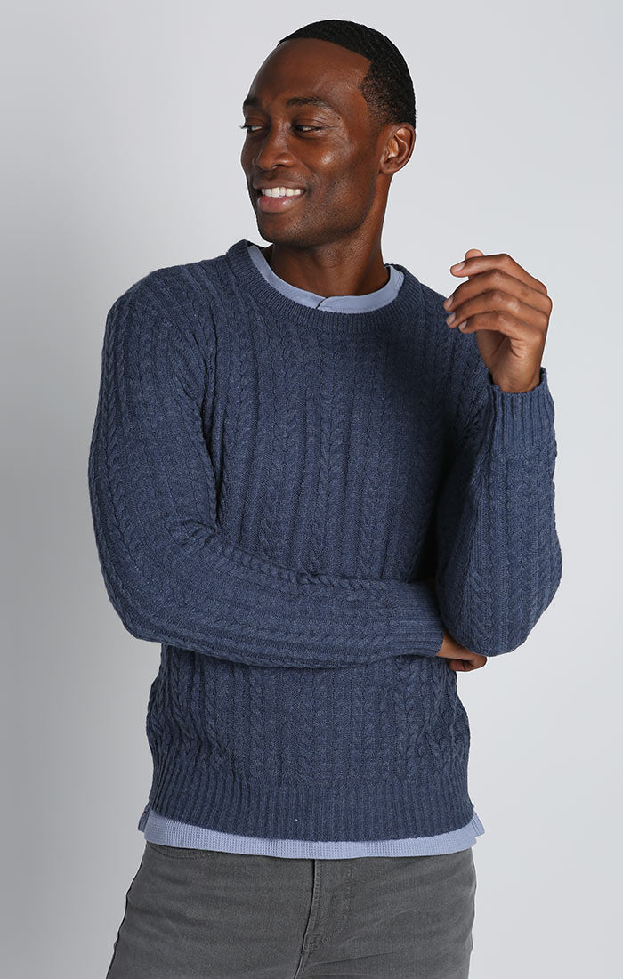 Blue Cable Knit Crewneck Sweater - stjohnscountycondos