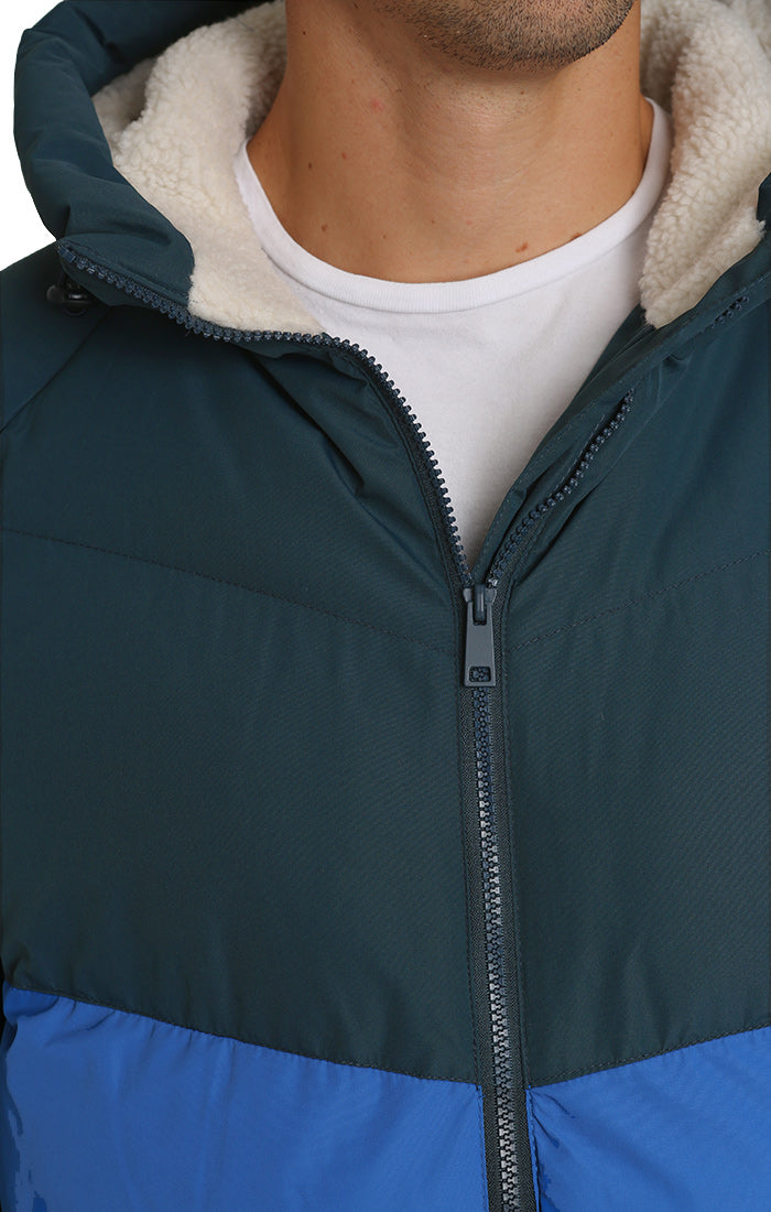 Blue and Grey Sherpa Lined Puffer Jacket - stjohnscountycondos