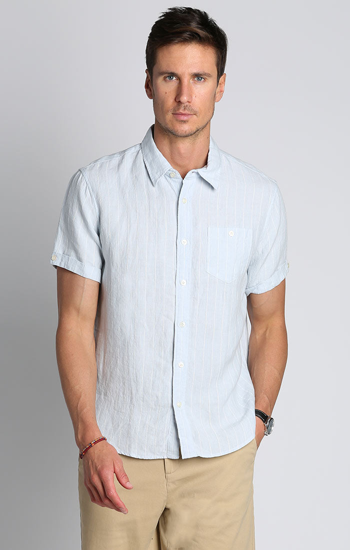 Blue Stripe Linen Short Sleeve Shirt - stjohnscountycondos