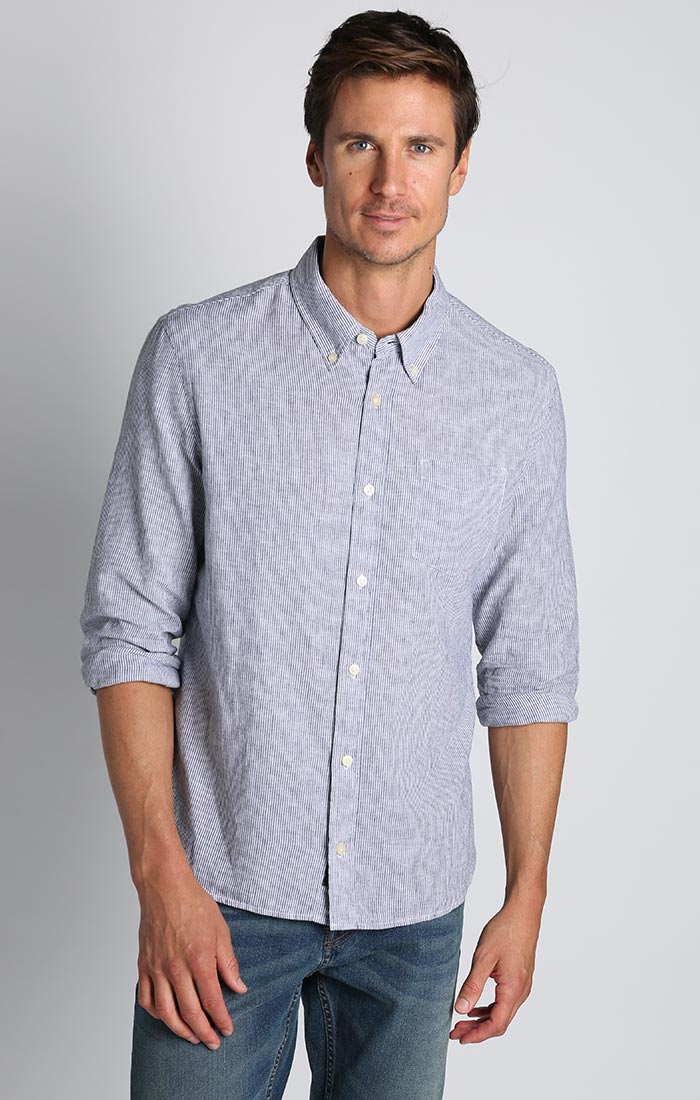 Blue Striped Linen Blend Shirt - stjohnscountycondos