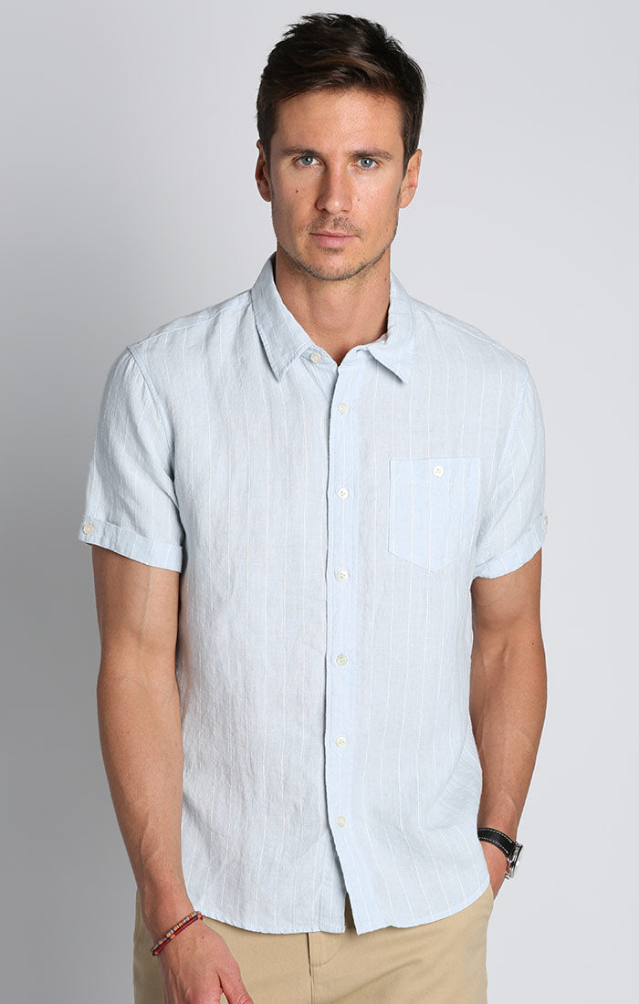 Blue Stripe Linen Short Sleeve Shirt - stjohnscountycondos