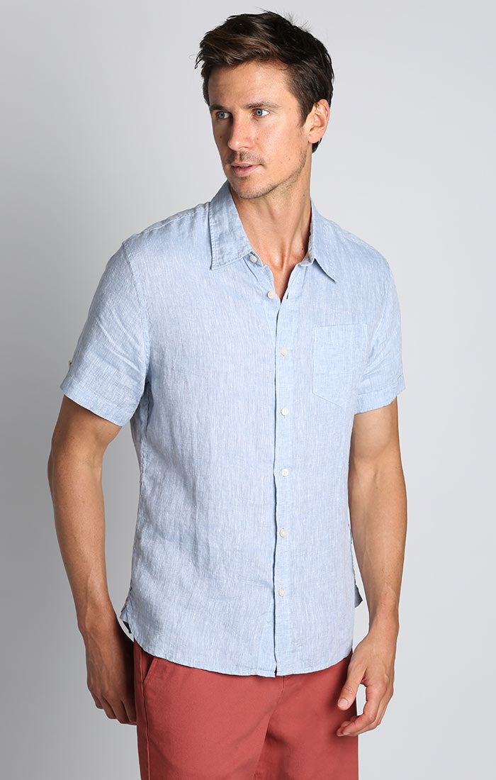 Blue Linen Short Sleeve Shirt - stjohnscountycondos