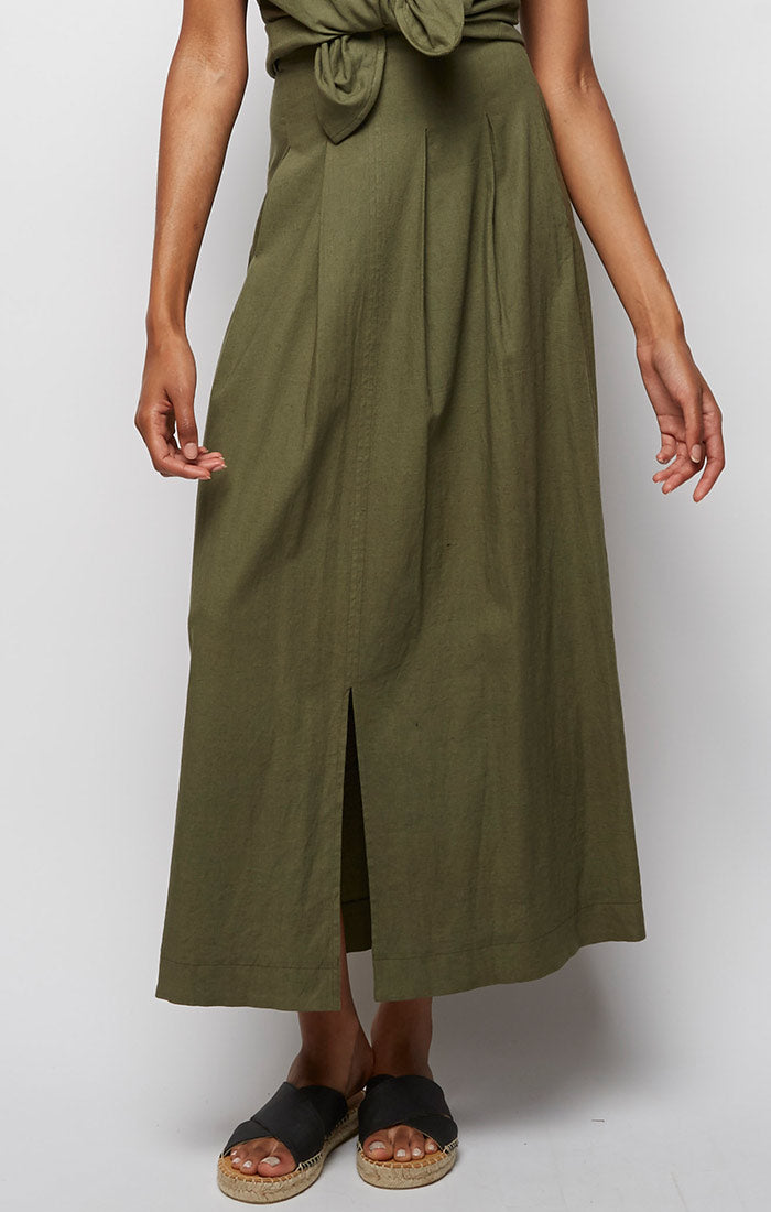 Olive Stretch Midi Safari Skirt - stjohnscountycondos