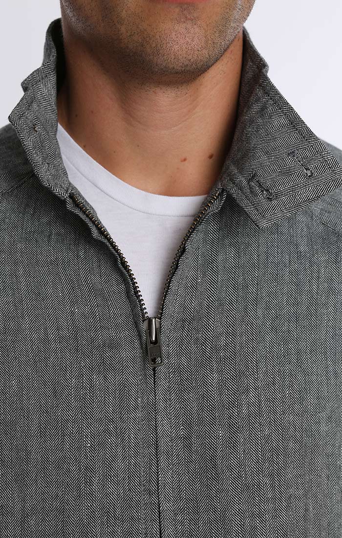Grey Linen Blend Harrington Jacket - stjohnscountycondos
