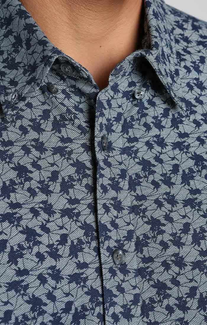 Blue Printed Stretch Knit Oxford Short Sleeve Shirt - stjohnscountycondos
