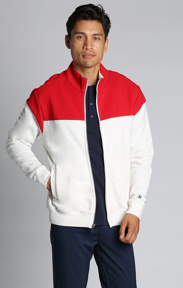 Red Color Block Fleece Track Jacket - stjohnscountycondos