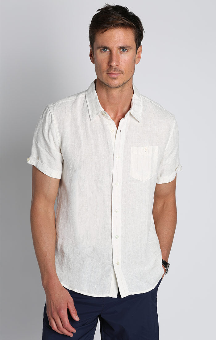 Ivory Stripe Linen Short Sleeve Shirt - stjohnscountycondos