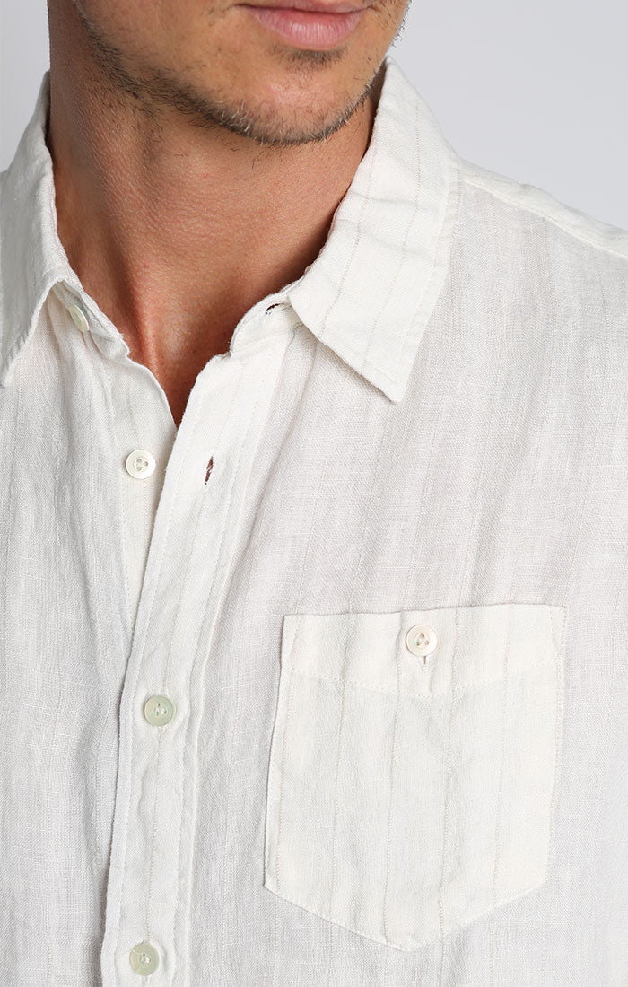 Ivory Stripe Linen Short Sleeve Shirt - stjohnscountycondos