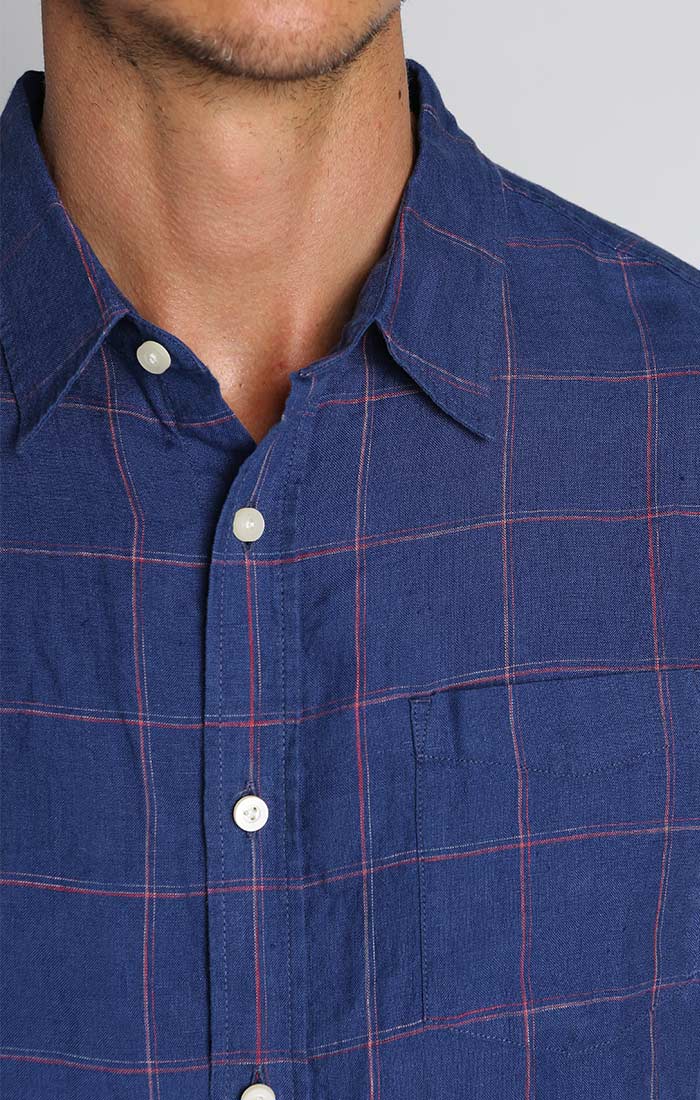 Blue Windowpane Linen Short Sleeve Shirt - stjohnscountycondos