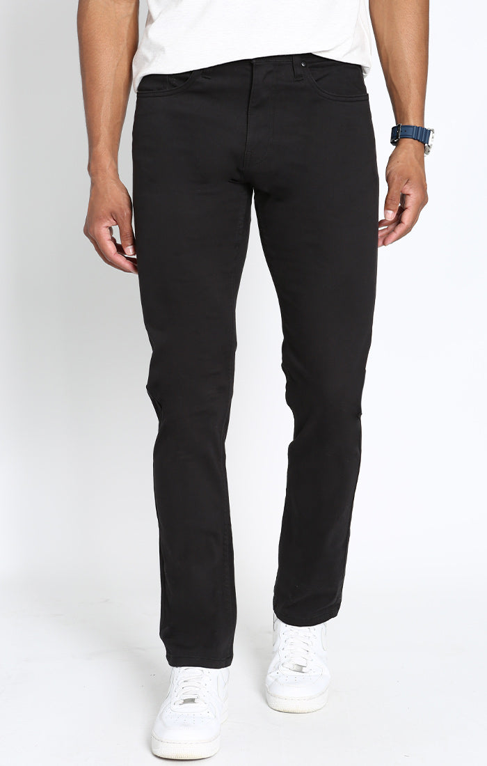 Black Straight Fit Stretch Sateen 5 Pocket Pant