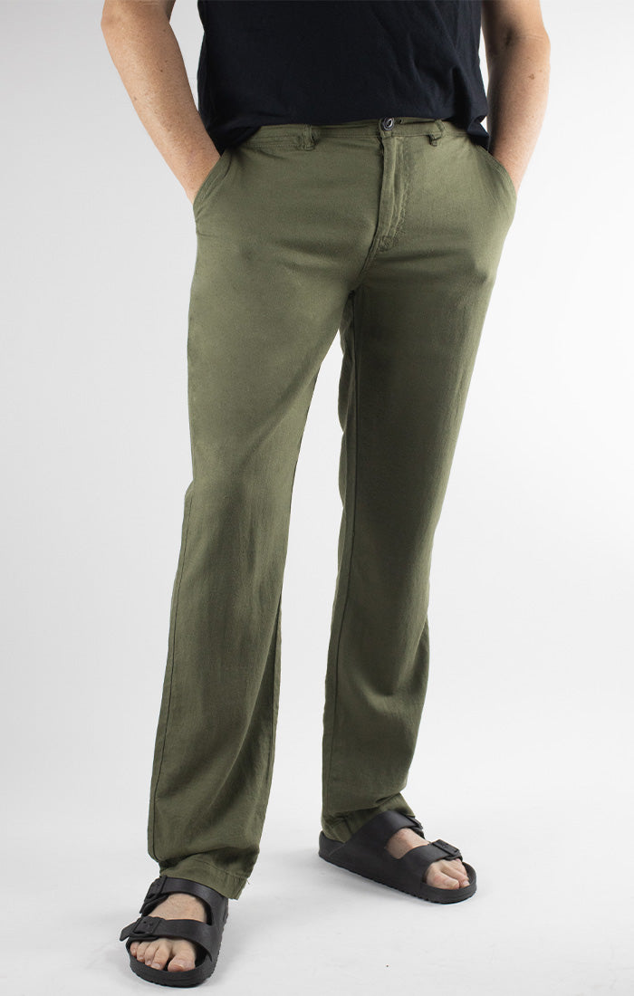 Olive Straight Fit Linen Blend Chino Pant - stjohnscountycondos
