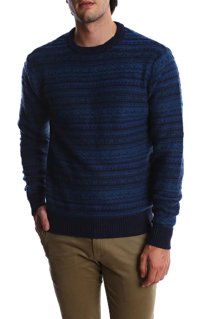 Navy Reverse Fairisle Merino Wool Sweater - stjohnscountycondos