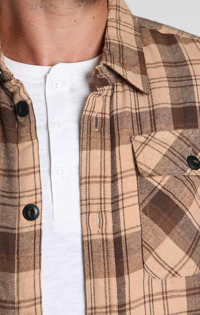 Light Brown Sherpa Lined Flannel Shirt Jacket - stjohnscountycondos