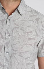 Grey Leaf Print Gravityless Short Sleeve Shirt - stjohnscountycondos