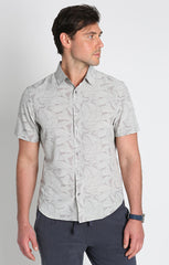 Grey Leaf Print Gravityless Short Sleeve Shirt - stjohnscountycondos