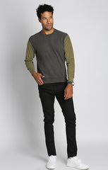 Charcoal and Green Colorblock Ultra Soft Ribbed Crewneck - stjohnscountycondos