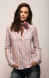 Striped Button Down Shirt - Orange - stjohnscountycondos