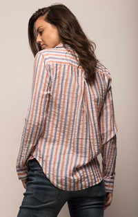 Striped Button Down Shirt - Orange - stjohnscountycondos