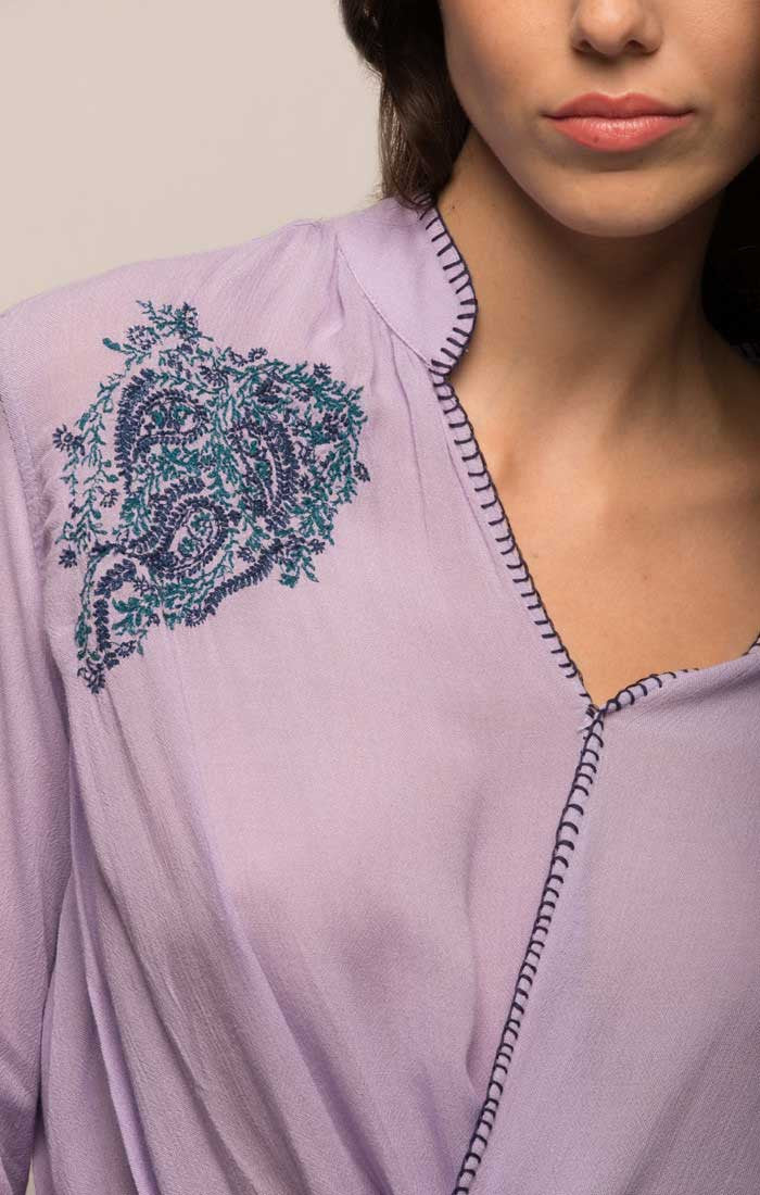 Embroidered Crossover Boho Blouse - Lavender - stjohnscountycondos