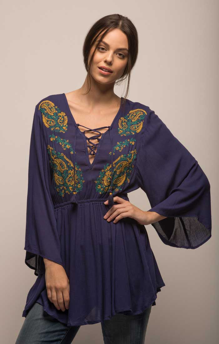 Embroidered Peasant Top - Navy - stjohnscountycondos