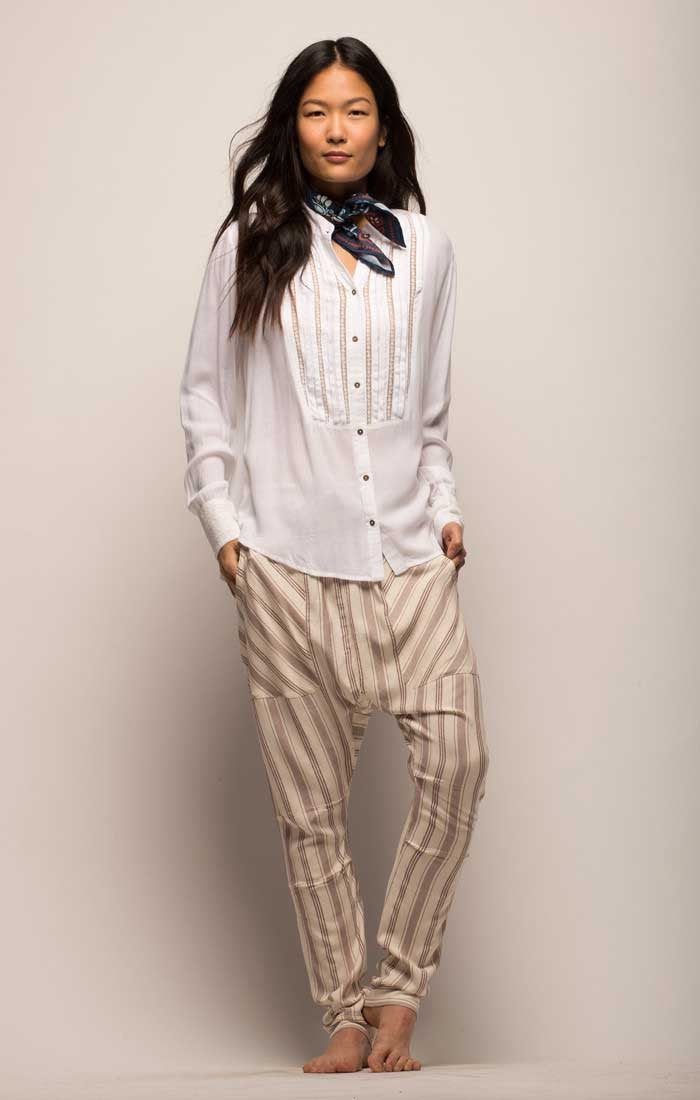 Banded Collar Blouse With Pleated Bib - stjohnscountycondos