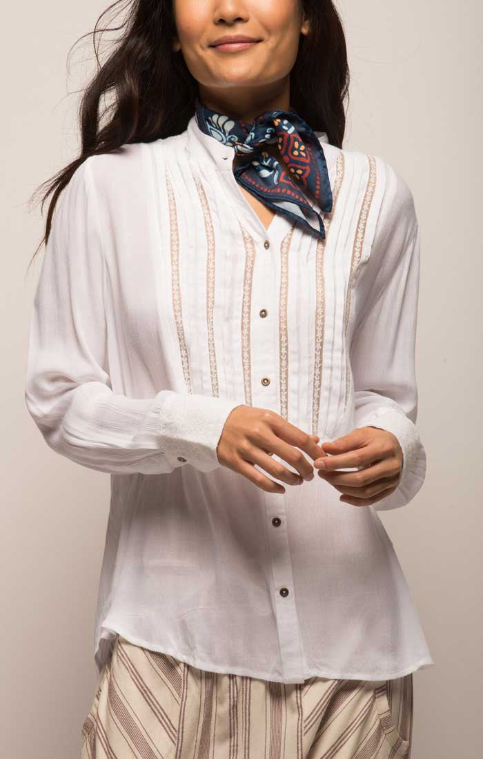 Banded Collar Blouse With Pleated Bib - stjohnscountycondos