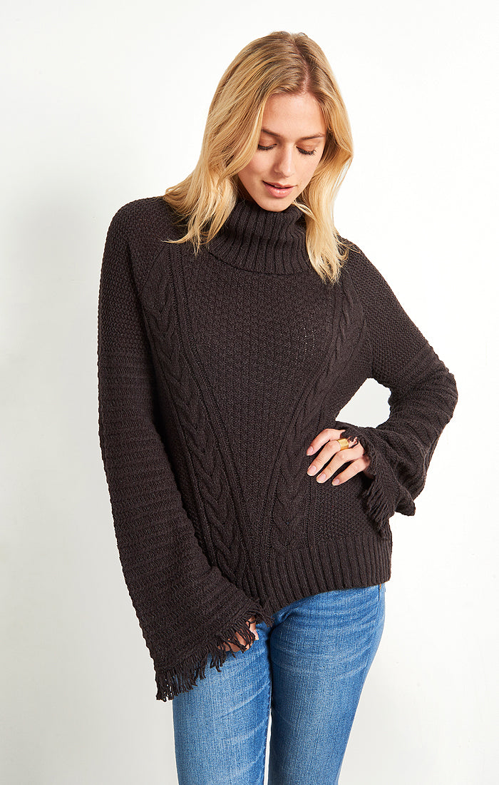 Bell Sleeve Turtleneck Sweater- Dark Grey - stjohnscountycondos