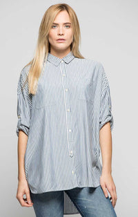 Striped Oversized Drop Sleeve Shirt - Grey - stjohnscountycondos