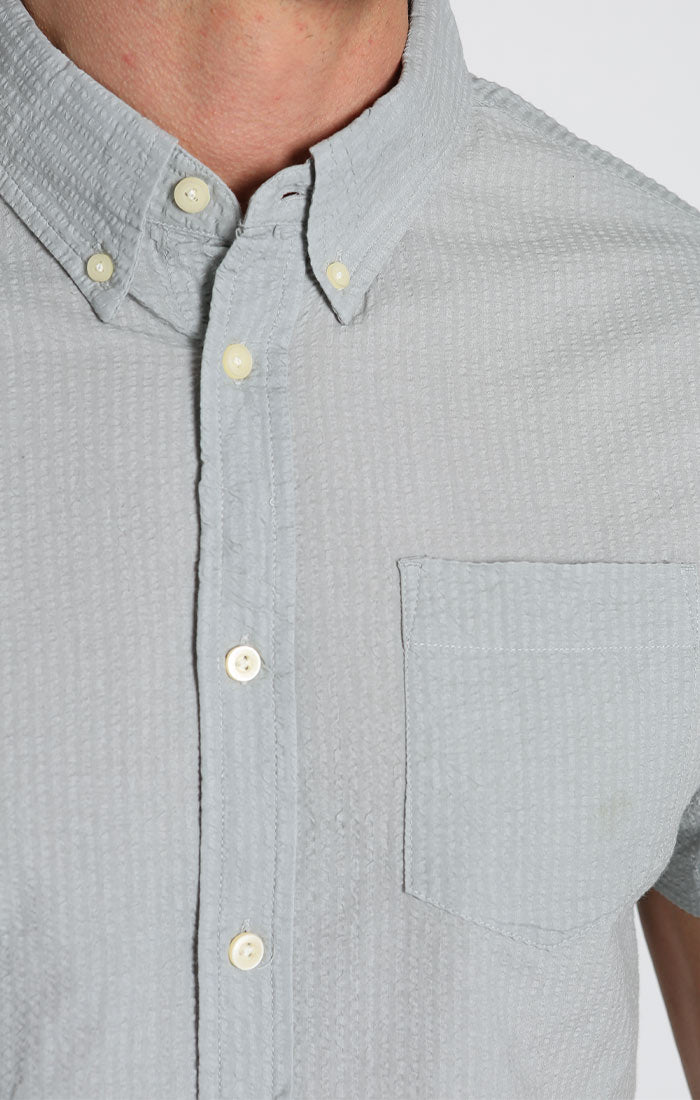 Grey Seersucker Short Sleeve Shirt - stjohnscountycondos