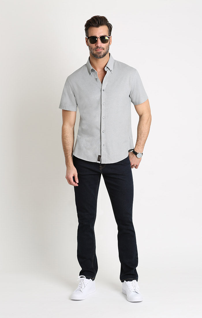 Grey Knit Oxford Short Sleeve Shirt - stjohnscountycondos
