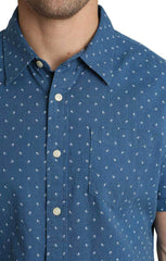 Navy Floral Stretch Linen Short Sleeve Shirt - stjohnscountycondos