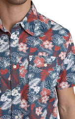 Tropical Print Stretch Poplin Short Sleeve Shirt - stjohnscountycondos