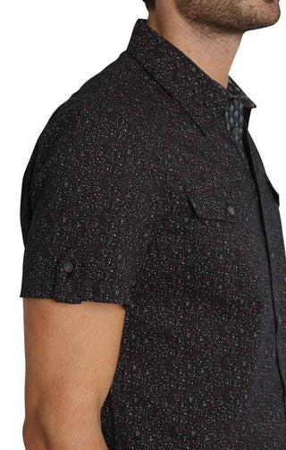 Black Splatter Print Short Sleeve Tech Shirt - stjohnscountycondos