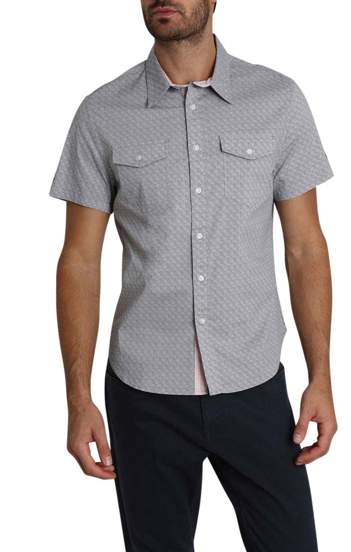 Grey Micro Block Print Short Sleeve Tech Shirt - stjohnscountycondos