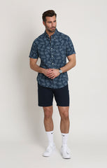 Palm Tree Print Seersucker Short Sleeve Shirt - stjohnscountycondos