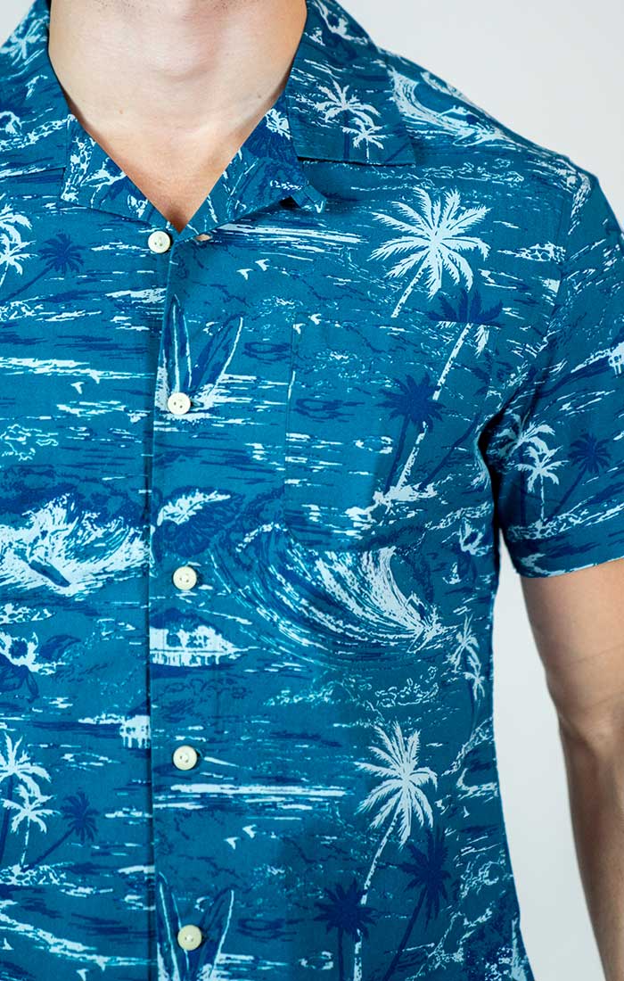 Turquoise Printed Rayon Camp Shirt - stjohnscountycondos